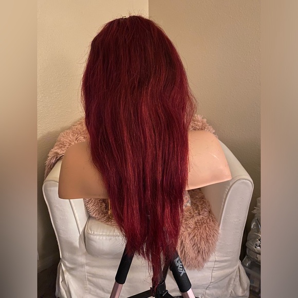 Human Hair Lace Front Red 99J Wig - Picture 5 of 7